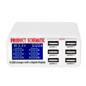 40W / 6-Port USB Ladestation - Digital udlæsning for hver port - 1 Fast Charge port